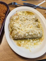 Enchiladas Verdes with Beans and Rice